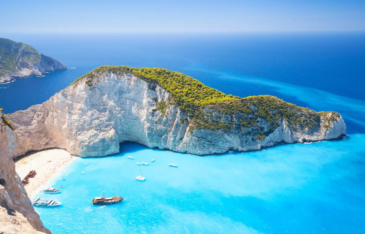 Aerial view of a bay on the Greek island of Zakynthos